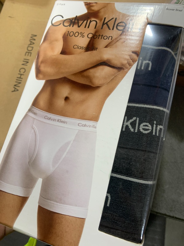 Photo 1 of Calvin Klein Men's Cotton Classics 5-pack Boxer Brief, 2 Blue Shadow Body W/Blue Shadow Waistband, 2 Charcoal Heather Body W/Charcoal Heather Waistband, 1 Black Body W/Black Waistband, XX-Large