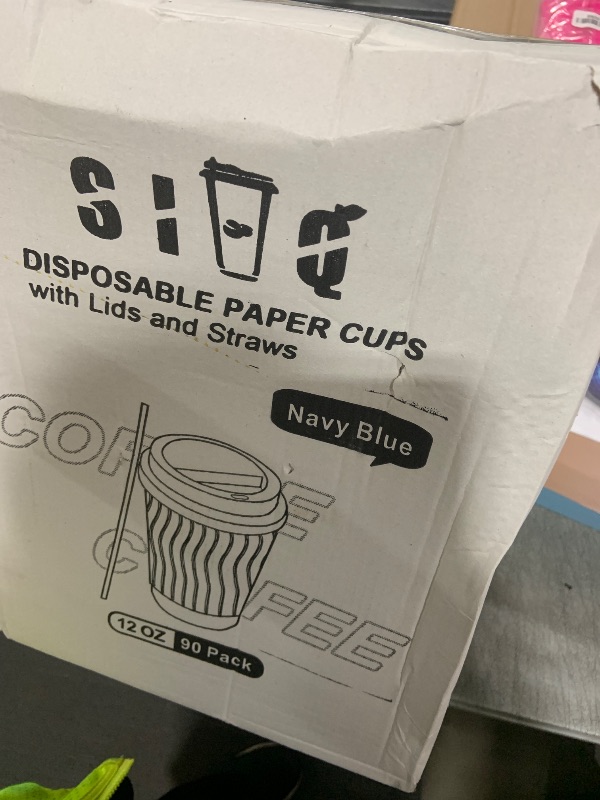Photo 1 of SIUQ 90 Pack 12 oz Disposable Coffee Cups with Lids and Straws, Insulated Ripple Wall To Go Paper Coffee Cups for Coffee, Hot Chocolate and Hot Tea Drinks - Navy