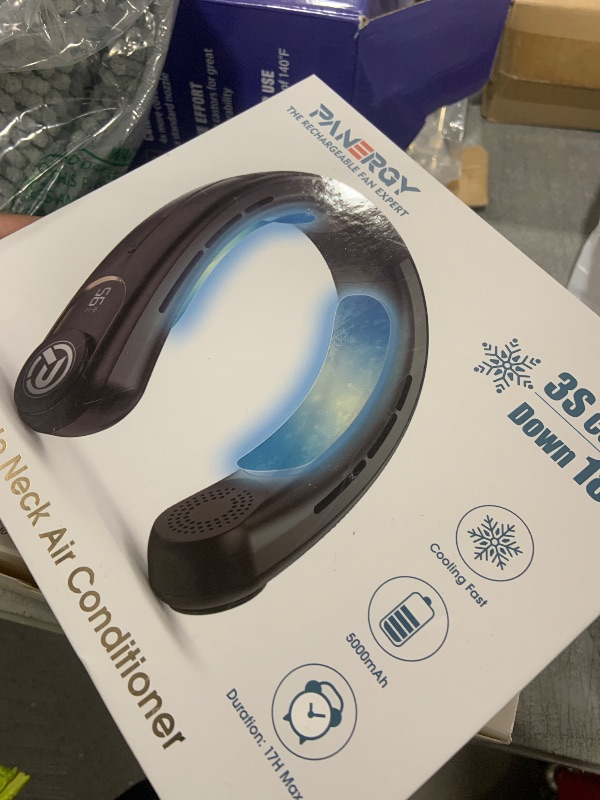 Photo 1 of PANERGY Portable Neck Fan Air Conditioner, Rechargeable Battery Operated Personal Fan, LED Display, Hands Free Cooling Neck Fan for Women Men Travel Work Outdoor