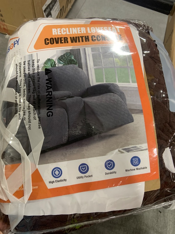 Photo 1 of VANSOFY Recliner Loveseat Cover with Middle Console Stretch Reclining Sofa Slipcover for 2 Seat Jacquard Reclining Couch Sofa Covers Furniture Protector with Elastic Straps Bottom (Dark Coffee)