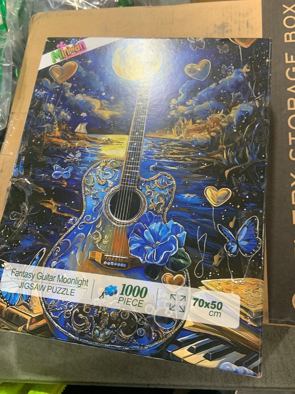 Photo 1 of MINIWAN 1000 Piece Jigsaw Puzzles for Adults- Fantasy Guitar Moonlight Puzzle - Blue Night Sky with Butterflies Challenging Puzzles for Gifts Party Games Family Fun, Puzzle Size 27.55 * 19.68 in