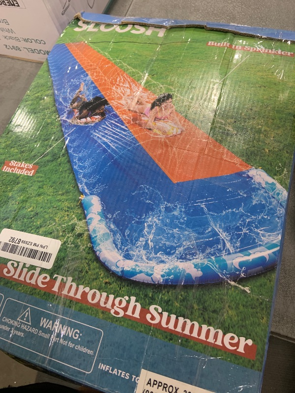 Photo 1 of JOYIN 32.5FT Water Slide and 2 Inflatable Boards, Extra Long Double Lawn Heavy Duty Splash Mat Pad with Sprinkler for Kids Adults Backyard Summer Water Toy Outdoor Fun, Blue, Orange