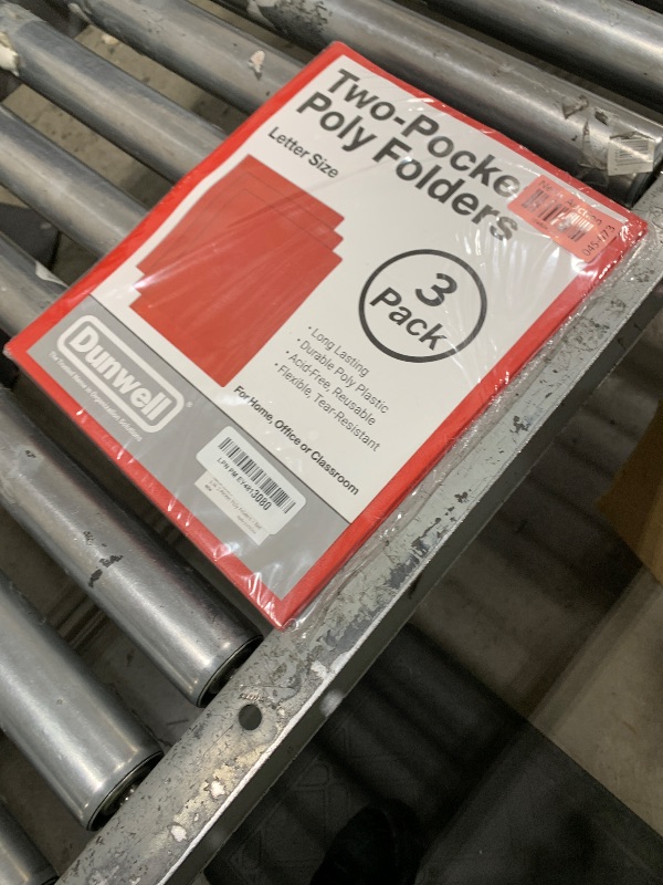 Photo 1 of Dunwell Plastic Folders with Pockets (Red, 3 Pack), 2 Pocket Poly Folders for School, Home or Office, Durable Acid-Free Poly, Includes Removable Adhesive Labels