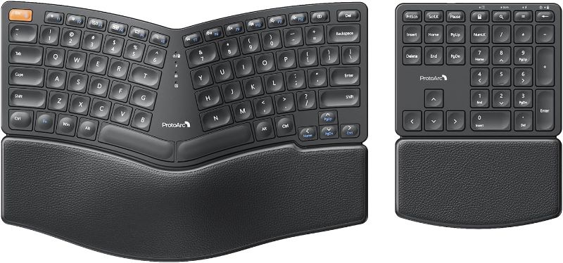 Photo 1 of ProtoArc Wireless Ergonomic Keyboard, EK04 2.4GHz Wireless Ergo Keyboard with Separate Numeric Keypad, Split Design, Hard Wrist Rest, Rechargeable, for Windows PC/Laptop/Desktop

