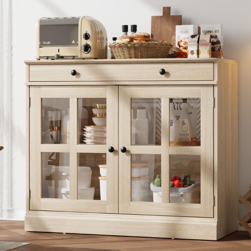 Photo 1 of Garvee 35.4" Sideboard Buffet Cabinets with Storage, Kitchen Coffee Bar Cabinet with Glass Door, Modern Sideboard Buffet with Drawer, Sideboard Cabine
