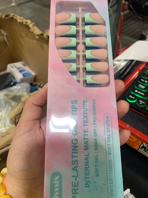Photo 1 of Misssix French Gel Nail Tips, 150Pcs Blue French Tip Press on Nails Long Square, No Need to File Tips Pre-lasting, Fake Nails for Nail Art DIY 15 Sizes