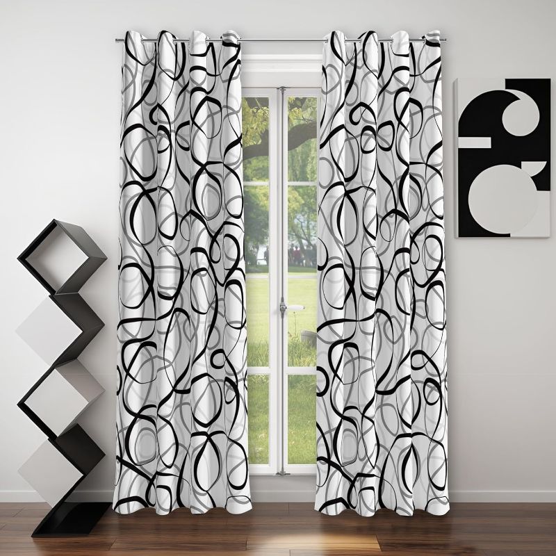 Photo 1 of Black Grey White Geometric Curtains 2 Panels Sets Abstract Line Modern Art Pattern Window Treatments Room Darkening Heat Blocking Elegant Curtain Decor for Living Room Bedroom 52x63 Inches
