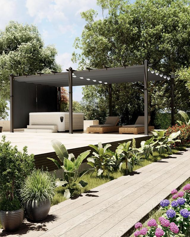 Photo 1 of Garvee 12x20 Ft Aluminum Oversize Outdoor Metal Gazebo with Retractable Canopy Outdoor Shelter for Modern Backyard Deck Porch Grape Trellis(Gray)