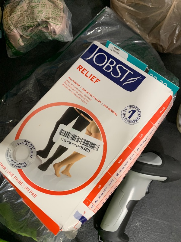 Photo 1 of JOBST Relief Thigh High Graduated Compression Stockings 30-40mmHg - Comfortable Unisex Design with Silicone Dot Band - Closed Toe, Beige, Medium