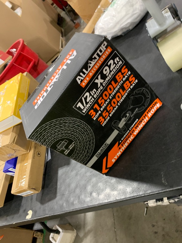 Photo 1 of ALL-TOP Synthetic Winch Rope w/Hook & Isolator, 3/8in x 92ft, 25500Lbs UHMWPE Cable Replace Kit, Forged Hook & Rubber Stopper & Safety Pull Strap