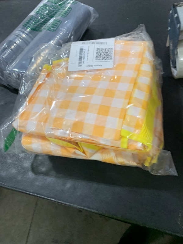 Photo 1 of FuWeave 4 Pcs Disposable Outdoor Picnic Blanket 80 x 80 Inch Foldable Picnic Mats Non Woven Gingham Camping Blankets for Beach Hiking Travel Grass Lawn Park Wedding Registry Couple Gifts Ideas