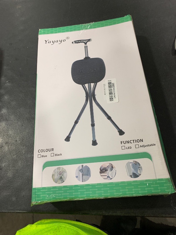 Photo 1 of Yayayo Hold 440 lbs Folding Canes with Seat Walking Stick Height Adjustment Cane Seat Capacity Frosted Handle with Magnetic Therapy Stone Crutches Stool (Square LED)