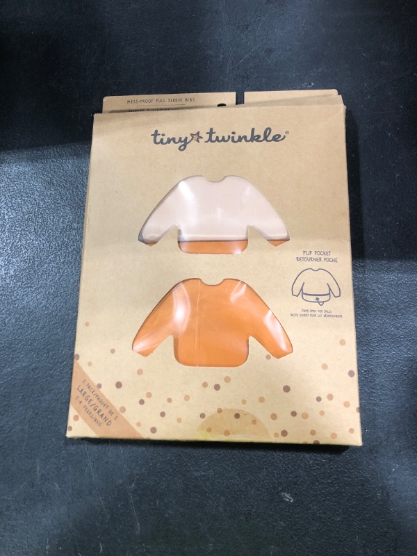 Photo 1 of Tiny Twinkle Mess Proof Baby Bibs, 2pk Waterproof Smock Baby Bibs for Eating, Machine Washable Long Sleeve Bibs, Baby Led Weaning, Toddler Bibs, BLW Supplies (Sand Cinnamon, Large 2-4 Years)