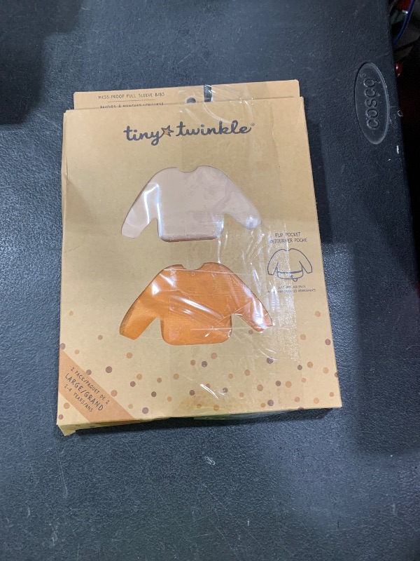 Photo 1 of Tiny Twinkle Mess Proof Baby Bibs, 2pk Waterproof Smock Baby Bibs for Eating, Machine Washable Long Sleeve Bibs, Baby Led Weaning, Toddler Bibs, BLW Supplies (Sand Cinnamon, Large 2-4 Years)