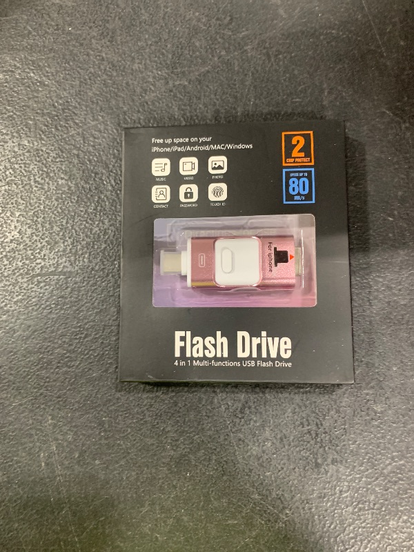 Photo 1 of Flash Drive for iPhone 256GB, 4 in 1 USB Type C Memory Stick, Photo Stick External Storage Thumb Drive for iPhone iPad Android Computer, Rose Pink