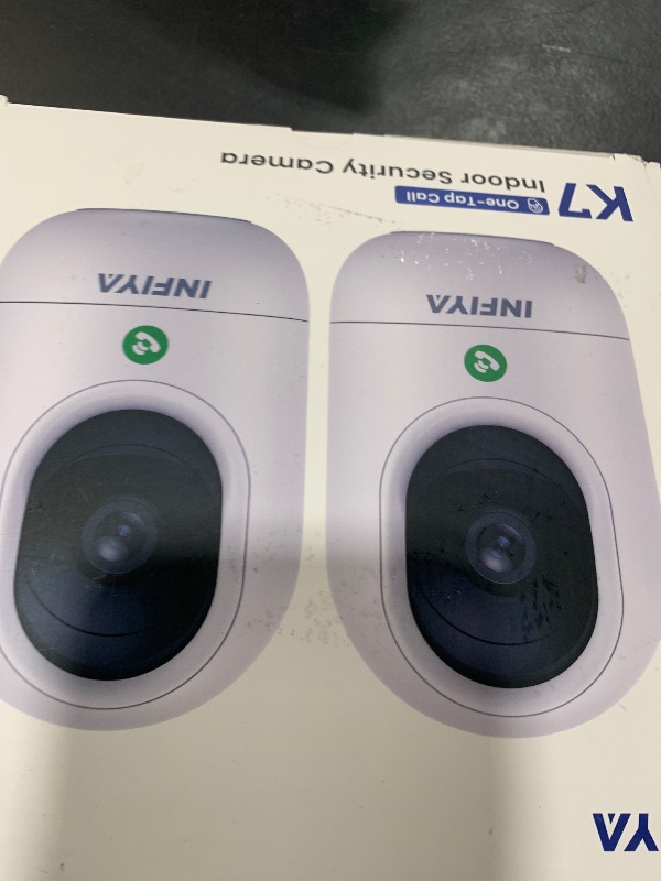 Photo 1 of INFIYA 2K Security Camera Indoor-360 Cameras for Home Security and One-Tap Call, Elderly/Cat/Baby/Nanny, Motion Alert, Intelligent Tracking, 2.4GHz WiFi Only, Work with Alexa/Google Home, K7 2Pack