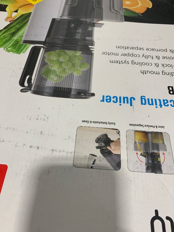 Photo 1 of Cold Press Juicer, 5.8" Wide Feed Chute Juice Extractor Machine with 400W, High Juice Yield, Slow Masticating Juicer for Whole Vegetables & Fruits, Metallic Silver