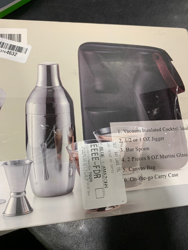 Photo 1 of KITESSENSU Cocktail Shaker Set with Carry Case: Vacuum Insulated Martini Shaker with Built-in Strainer, 2 Martini Glasses, Measuring Jigger, Bar Mixing Spoon & Cocktail Recipes, Travel Bar Tool Set