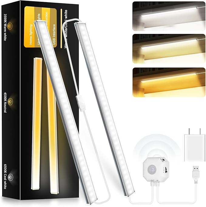 Photo 1 of Under Cabinet Lighting, 12 Inch Ultra Thin Motion Sensor Under Cabinet Lights Plug in, Super Bright Under Counter Lights for Cabinet Lights Indoor for Kitchen, Shelf, Closet, Desk (2 Pack)
