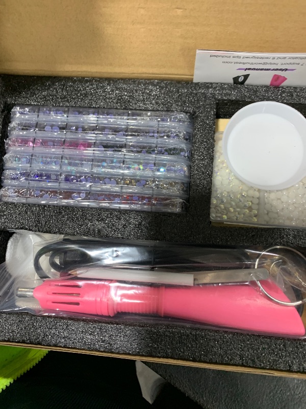 Photo 1 of Hot Fix Tool with 10000 Rhinestones and 300 Pearls for Blinging Clothes, Fabric, Clothing, Leather, Hotfix Bedazzler Kit with 6 Tips, Stand, Gift Box, Manual, Glove, Stencils, Tray, Tweezers, Picker
