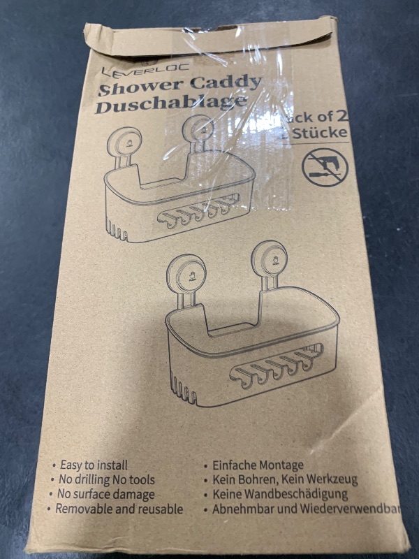 Photo 1 of LEVERLOC Shower Caddy Suction Cup 2 Pack, Shower Organizer Removable Bathroom Shelf, Storage Suction Powerful Max Hold 22lbs Bathroom Caddy Waterproof Holder, White