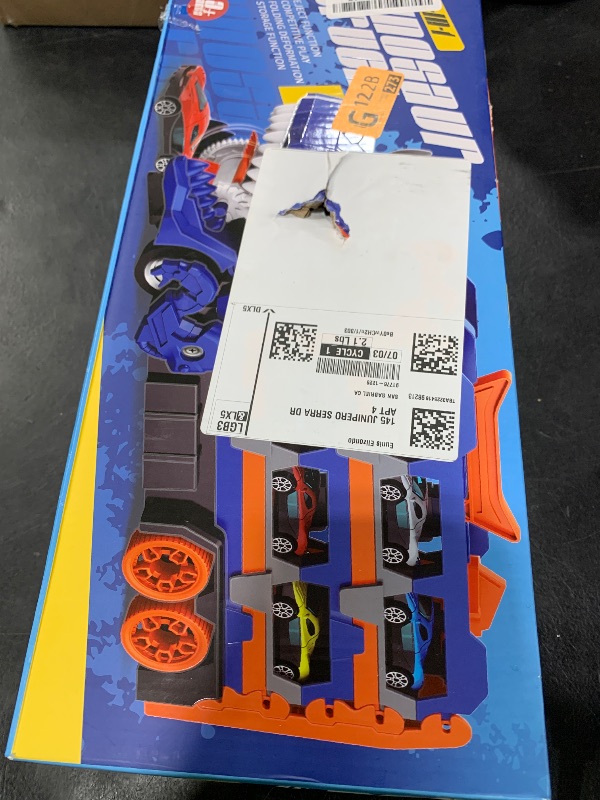 Photo 1 of Dinosaur Race Track Toys for Kids 3-12, Transport Truck Toy with 12 Race Cars, Transforming Dino Truck Set with 61.8 inch Dual-Way Foldable Tracks, Toddler Gift Toys for Boys & Girls