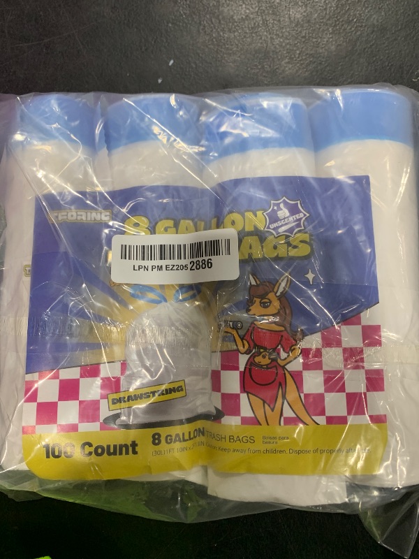 Photo 1 of T.FORING 8 Gallon Trash Bags Drawstring 1.2 Mil - 100 Count White Medium Garbage Bags Unscented, 30 Liter Thick Plastic Trash Can Liners for Home Kitchen Bathroom