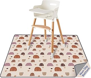 Photo 1 of Blissful Diary Baby Splat Mat for Under High Chair, 50.4 x 50.4 Inch Wipeable Splash Mat, Waterproof and Washable, Anti-Slip Floor Protector, Boho Rainbow
