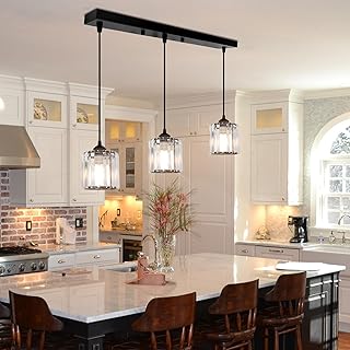 Photo 1 of 3-Lights Black Hanging Ceiling Light Mini Chandelier, Adjustable Farmhouse Pendant Ceiling Lights Fixtures, Crystal Hanging Lamps for Kitchen Island, Dining Room, Hallway, Black Metal Hanging Lights
