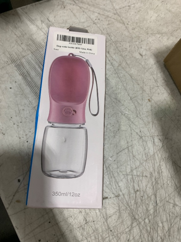 Photo 1 of Kalimdor Dog Water Bottle, Leak Proof Portable Puppy Water Dispenser with Drinking Feeder for Pets Outdoor Walking, Hiking, Travel, Food Grade Plastic (12oz Pink)