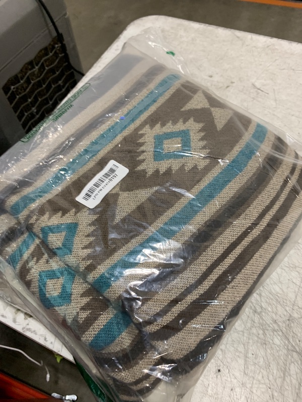 Photo 1 of Aztec Throw Blanket with Soft Sherpa Lining, Traditional Southwestern Navajo Tribal Style Warm Throw for Camping, Outdoor, Cozy Boho Blanket for Couch, Sofa, Bed, 50"x60", Teddy Brown