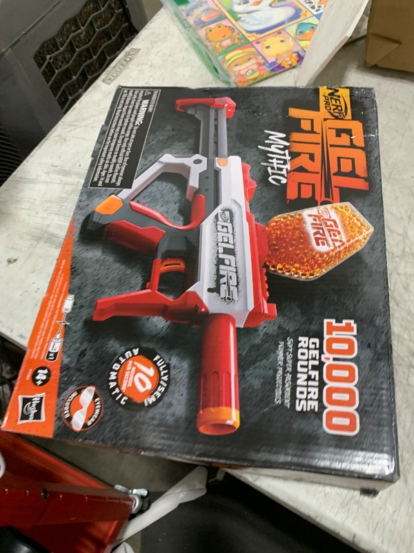 Photo 1 of Nerf Pro Gelfire Mythic Full Auto Blaster & 10,000 Gelfire Rounds, 800 Round Hopper, Rechargeable Battery, Eyewear, Ages 14 & Up