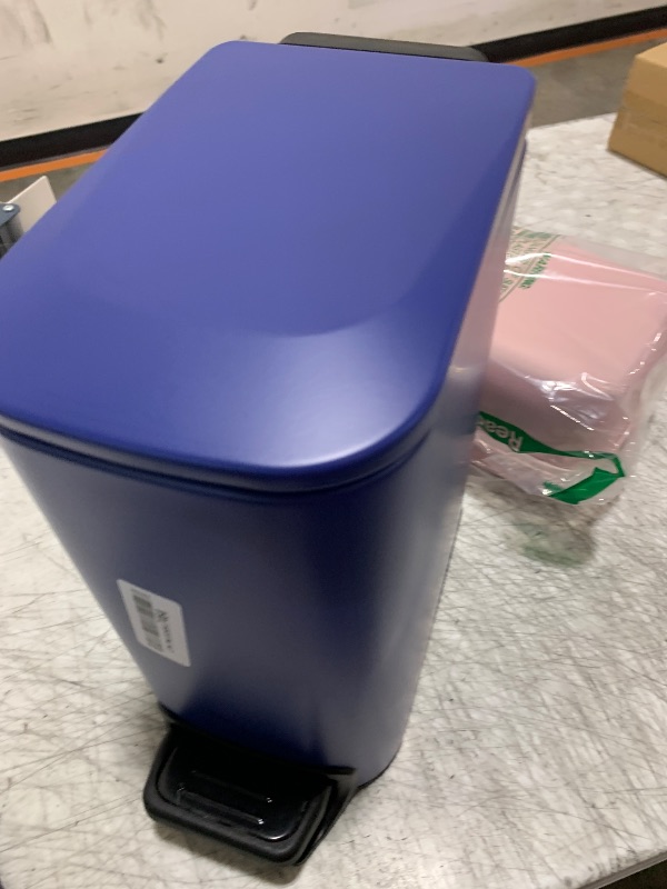 Photo 1 of TIPGO Slim Bathroom Trash Can with Lid Soft Close, Step Pedal, 6 Liter / 1.6 Gallon Stainless Steel Trash Bin, Small Garbage Can for Bedroom, Office, Kitchen (Navy Blue)