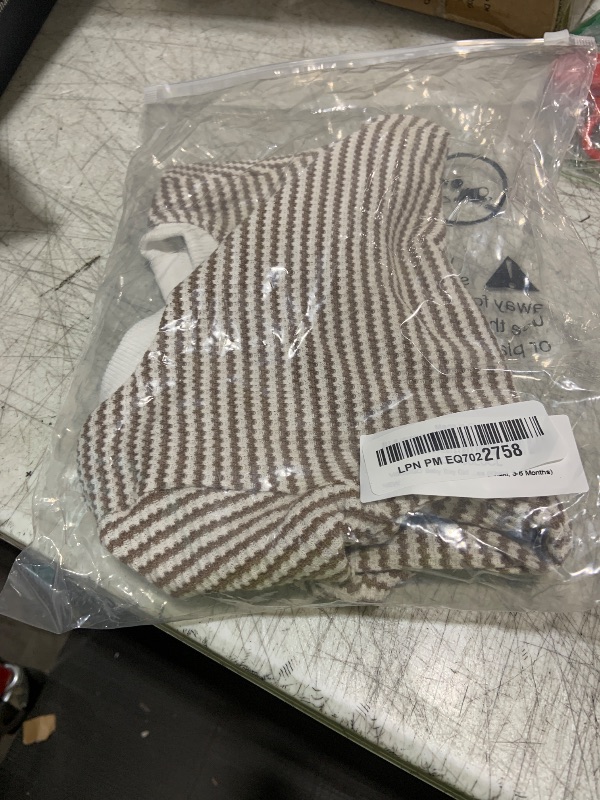 Photo 1 of VISGOGO Baby Boy Girl Striped Romper Waffle Short Sleeve Bubble Oversized Bodysuit Summer Onesie Clothes (Khaki, 3-6 Months)