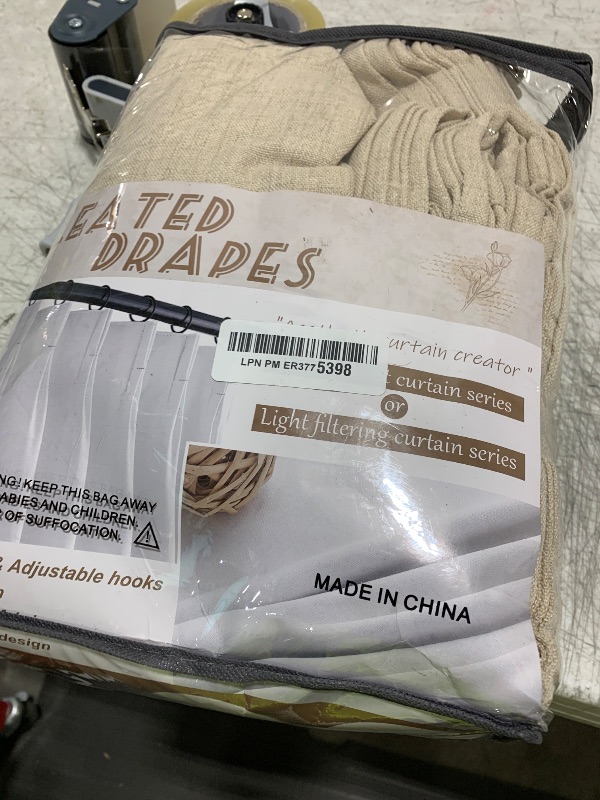 Photo 1 of Warm Beige Thick Linen Blend Sheer Curtains 96 Inches Long for Living Room 2 Panels Set, Pinch Pleat Modern Farmhouse Burlap Windows Curtain for Dining Room Light Filtering Drapes with Hook Ring Brown