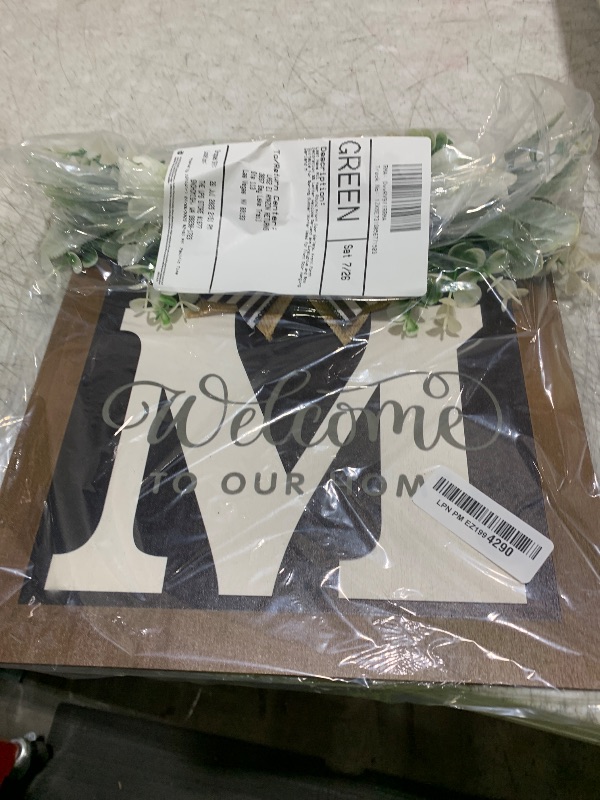 Photo 1 of Last Name All Year Round Front Door Garland, Front Porch Decoration 26 Letter Welcome Garland and Eucalyptus and Bow Suitable for Spring Summer Winter Used for Front Door Hanging Garland (M)