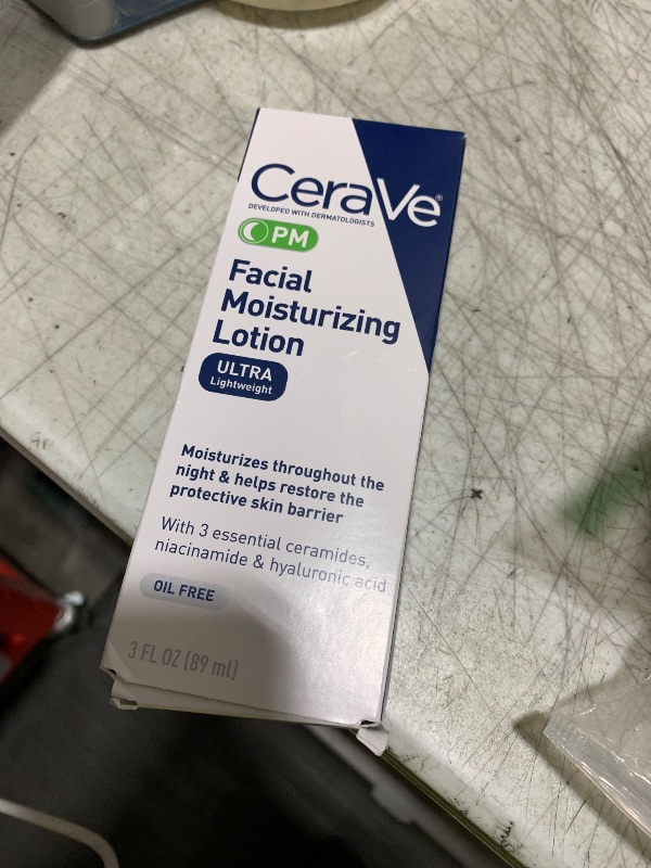 Photo 1 of CeraVe PM Facial Moisturizing Lotion, Night Cream with Hyaluronic Acid and Niacinamide, Ultra-Lightweight, Oil-Free Moisturizer for Face, 3 Ounce