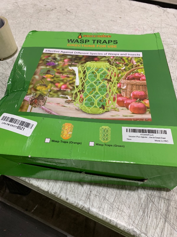Photo 1 of Sancodee 4 Pack Upgraded Wasp Trap Outdoor Hanging, Carpenter Bee and Hornet Catcher, Reusable Yellow Jacket Trap with Bait Reservoir, Bee Killer and Wasp Catcher for Outside (Green)