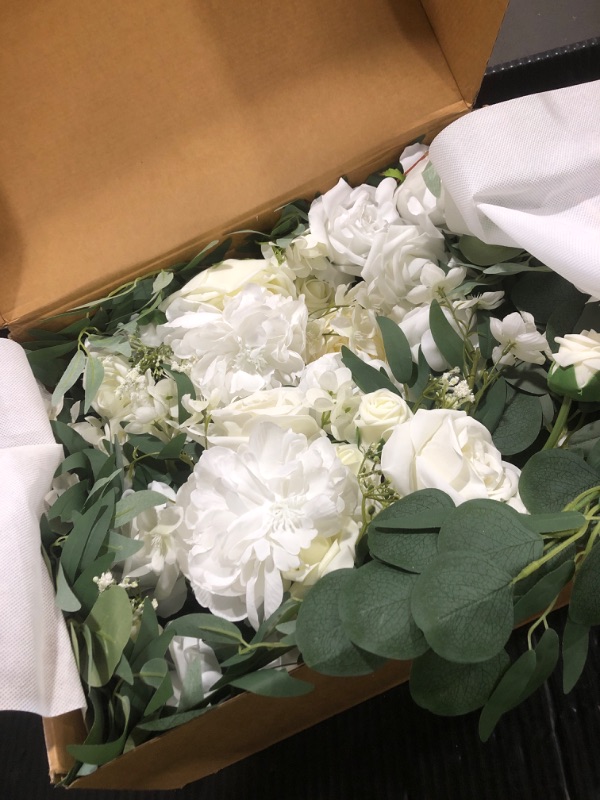 Photo 1 of Ling's Moment Artificial Wedding Arch Flowers Kit Pack of 4, 2pcs Hanging Silk Flowers Arrangement 2pcs Chiffon Drapes Ceremony Spring Fake Rose Arbor Backdrop White Sage Floral Party Outdoor Decor