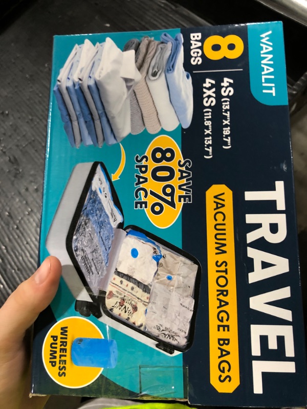 Photo 1 of Vacuum Storage Bags for Travel, 8 Pack (4S+4XS) Vacuum Seal Bags with Wireless Rechargeable Electric Pump, Travel Essentials Space Saving Compression Bag for Clothes, Luggage, Suitcase, Backpack, Trip