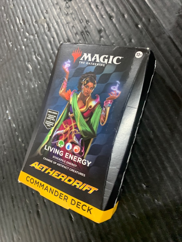 Photo 1 of THE LIVING ENERGY Magic The Gathering Aetherdrift Commander Deck - Eternal Might (100-Card Deck, 2-Card Collector Booster Sample Pack + Accessories)