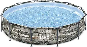 Photo 1 of Bestway Steel Pro Max 12 Foot x 30 Inch Round Above Ground Swimming Family Pool Set Outdoor Steel Frame with Filter Pump and Filter, Stone Print
