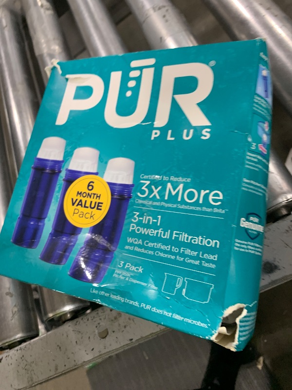 Photo 1 of PUR PLUS Lead Reducing Water Pitcher and Dispenser Replacement Filter, Value Pack, 6-month Supply, Compatible with all PUR Pitchers and Dispensers, Blue, 3 Count, PPF951K3