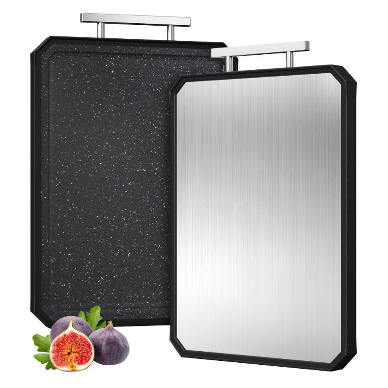 Photo 1 of Socisen Stainless Steel Cutting Board, Non Toxic Cutting Board for Kitchen, Double Sided Chopping board Stainless Steel/Wheat Straw PP Large Chopping Meat/Vegetables 16 * 11 Inch Easy to Clean