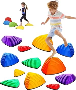Photo 1 of Giggle & Play Stepping Stones For Kids, Set Of 12, Montessori Indoor and Outdoor Balance Stepping Stones, Promotes Coordination, Balanced Strength Child Safe Rubber, Sports, Vibrant Colors, Non-Slip Edges
