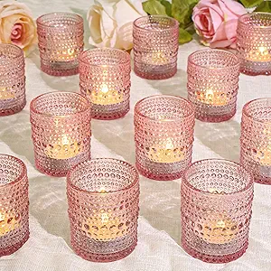 Photo 1 of *PINK* SUPMIND 24 Pcs Votive Candle Holders, Golden Glass Candle Holder Bulk for Table Centerpiece, Tea Lights Candle Holders for Wedding Shower, Party and Home Decor