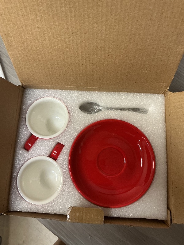 Photo 1 of ionEgg Porcelain Espresso Cup with Saucer And Stainless Steel mini Spoons, Espresso shot Cup, 80ml/2.7Oz, Pack of 2, Red