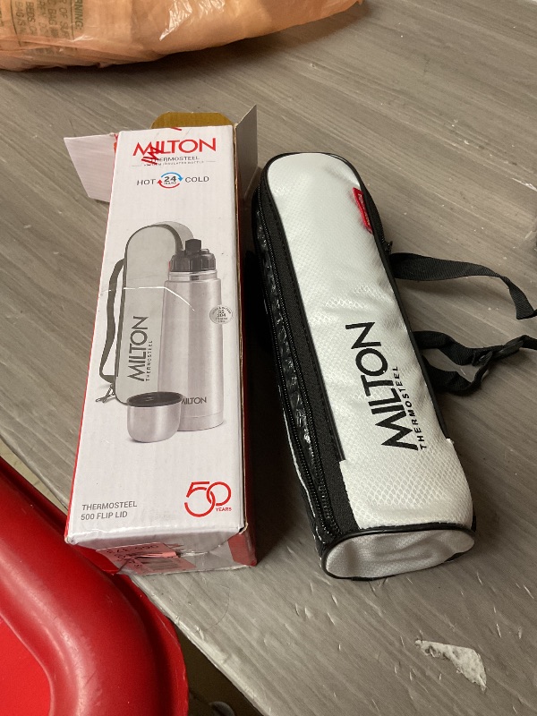 Photo 1 of Milton Thermosteel Flip Lid 500, Double Walled Vacuum Insulated Thermos 500 ml | 16 oz | 24 Hours Hot and Cold Water Bottle with Cover, Stainless Steel, BPA Free, Leak Proof | Silver