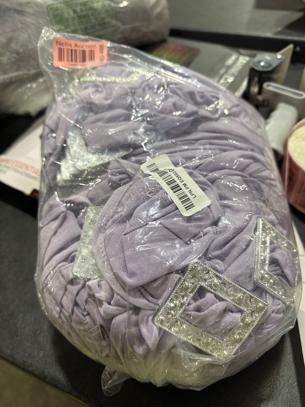 Photo 1 of Joccun 60 PCS Spandex Chair Sashes Bows Stretch Chair Cover Band with Buckle Slider Universal Elastic Chair Ties for Wedding Banquet Party Event Decoration (Lavender)