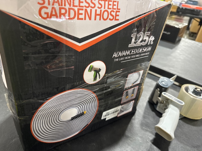 Photo 1 of Unywarse Garden Hose 125ft, Stainless Steel Heavy Duty Water Hose with 10 Function Nozzle Flexible, Lightweight, No-Kink, Pet Proof, Puncture Proof Metal Hose for Yard, Outdoor